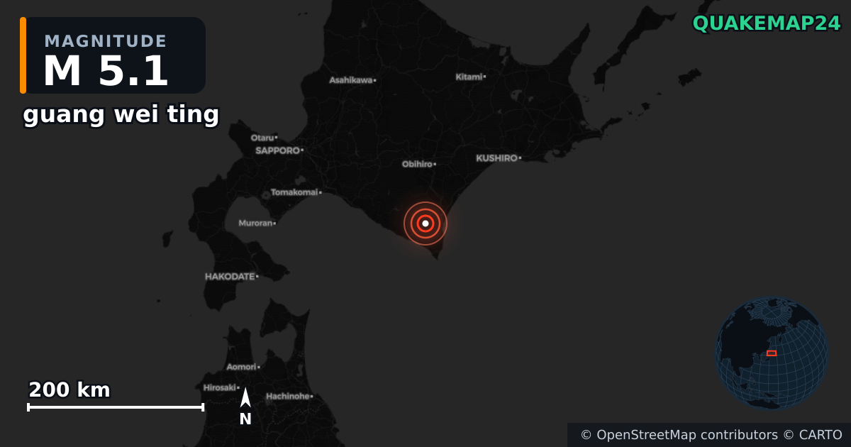 M5.1 earthquake near guang wei ting on May 26, 2025 — map of epicenter and shaking intensity | QuakeMap24