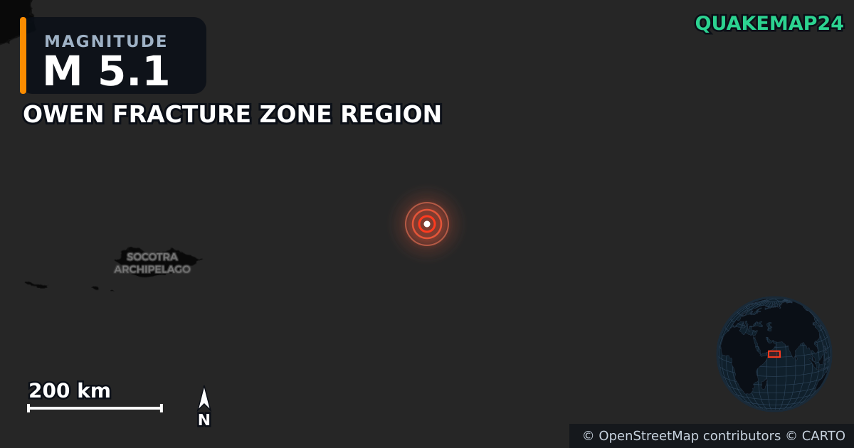 Erdbeben M5,1 bei OWEN FRACTURE ZONE REGION — Karte der Lage des Epizentrums