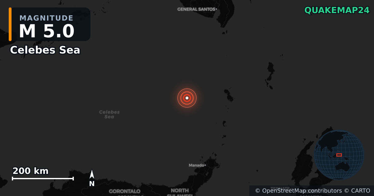 Erdbeben M5,0 bei Celebes Sea — Karte der Lage des Epizentrums