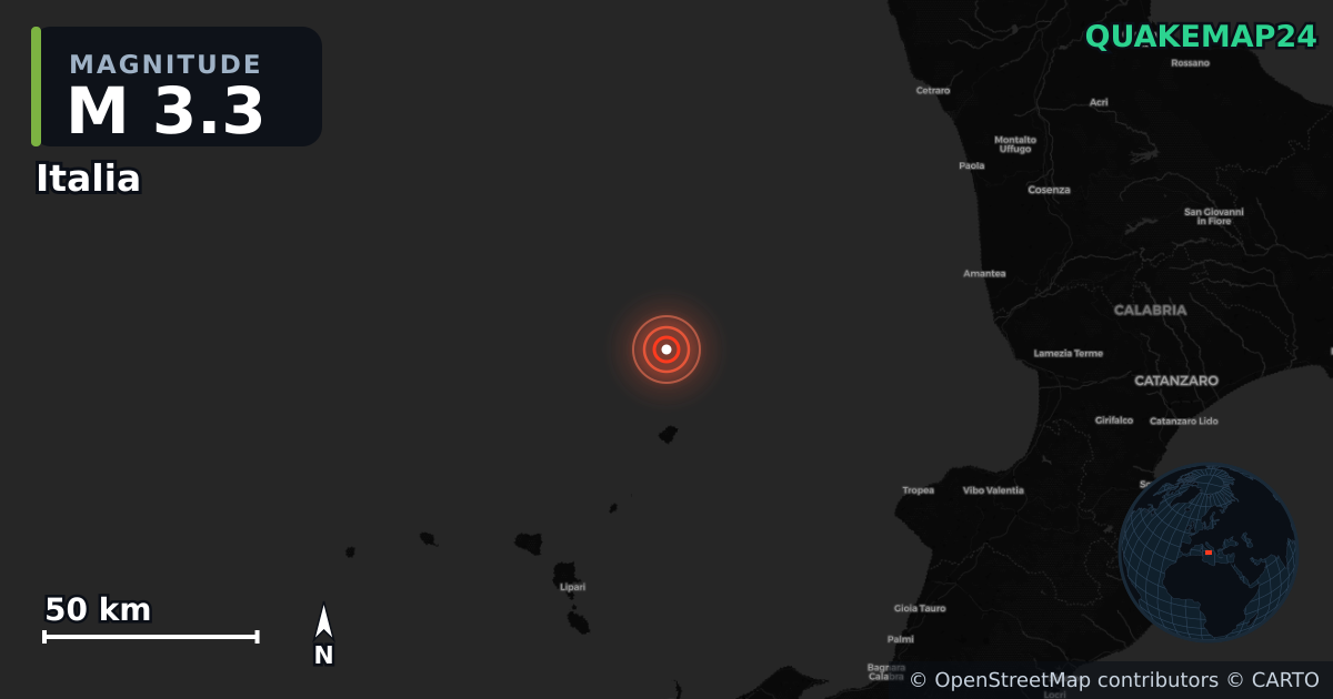 M3.3 earthquake near Italia on Jan 21, 2026 — map of epicenter and shaking intensity | QuakeMap24