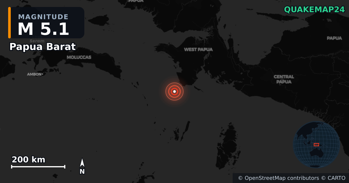 M5.1 earthquake near Papua Barat on Jul 11, 2025 — map of epicenter and shaking intensity | QuakeMap24