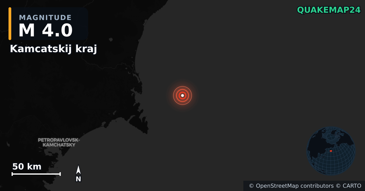 M4.0 earthquake near Kamcatskij kraj on Oct 27, 2025 — map of epicenter and shaking intensity | QuakeMap24