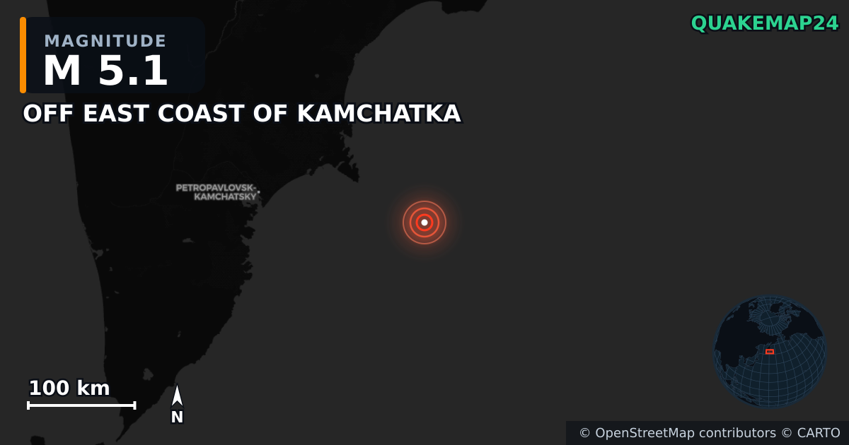 Erdbeben M5,1 bei OFF EAST COAST OF KAMCHATKA — Karte der Lage des Epizentrums