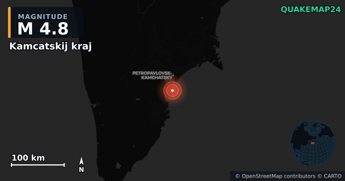 M4.8 earthquake near Kamcatskij kraj on Jul 30, 2025 — map of epicenter and shaking intensity | QuakeMap24