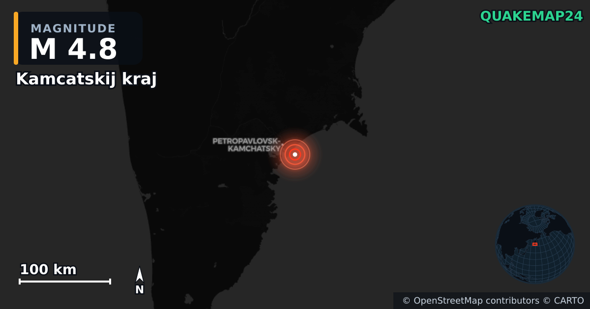 M4.8 earthquake near Kamcatskij kraj on Jul 2, 2025 — map of epicenter and shaking intensity | QuakeMap24