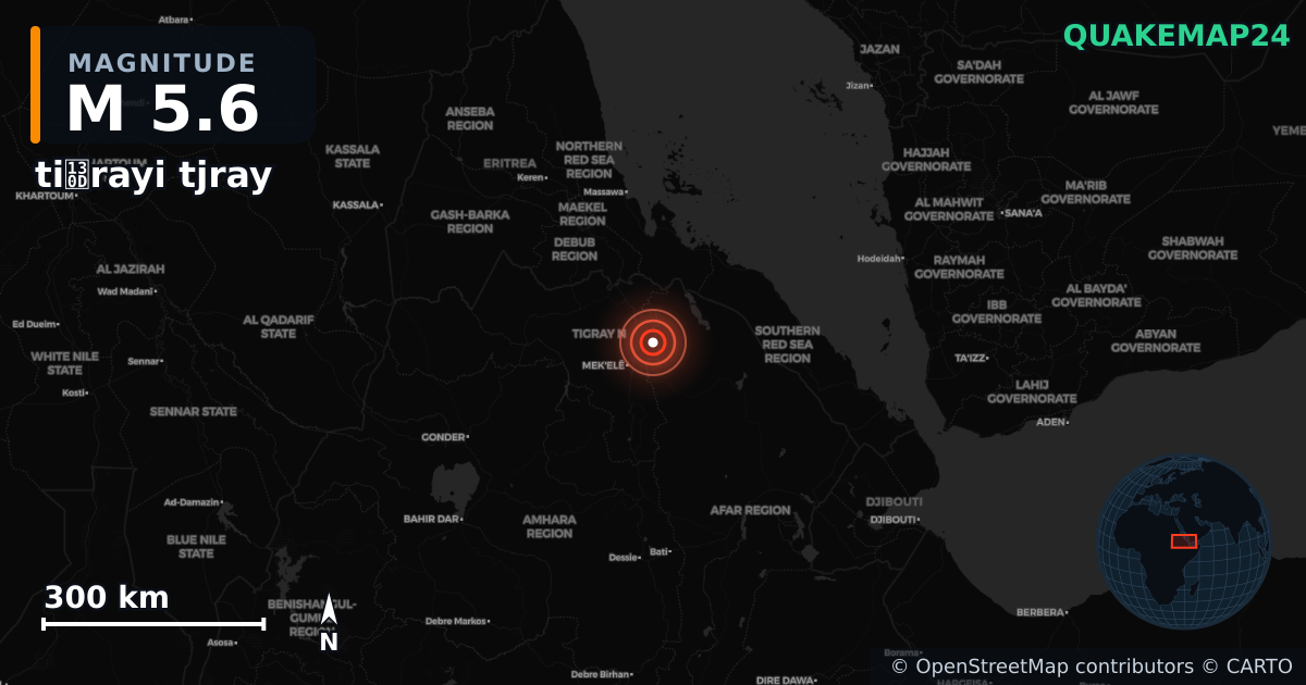 M5.6 earthquake near tiግrayi tjray on Oct 11, 2025 — map of epicenter and shaking intensity | QuakeMap24