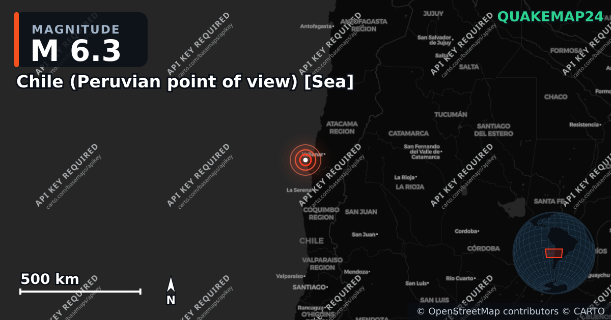 M6.3 earthquake near Chile (Peruvian point of view) [Sea] on Mar 13, 2026 — map of epicenter and shaking intensity | QuakeMap24