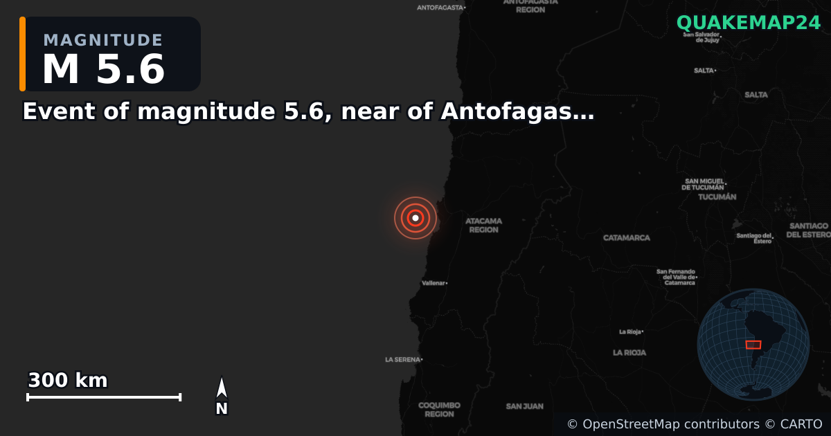 Erdbeben M5,6 bei Event of magnitude 5.6, near of Antofagasta (Monde) · 2025-11-03 — Karte der Lage des Epizentrums