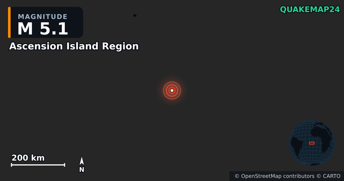 Erdbeben M5,1 bei Ascension Island Region — Karte der Lage des Epizentrums