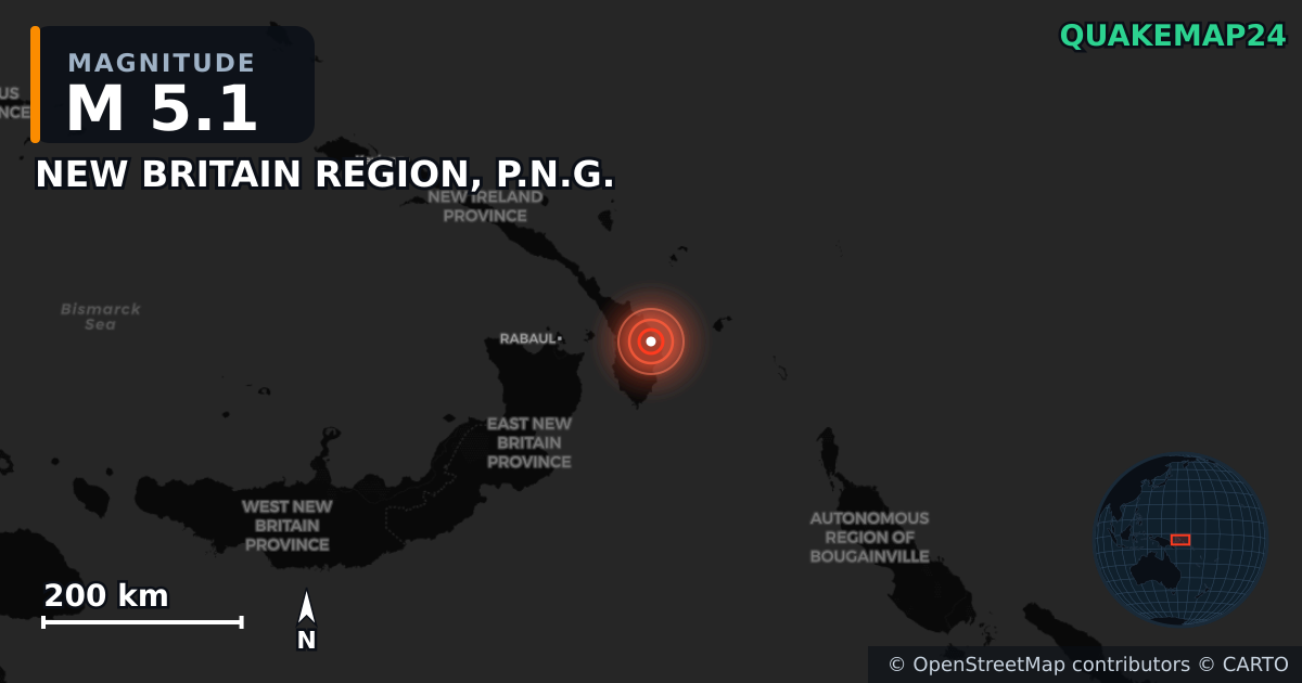 Erdbeben M5,1 bei NEW BRITAIN REGION, P.N.G. — Karte der Lage des Epizentrums