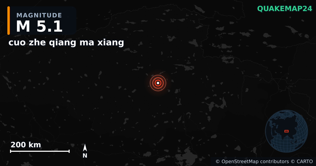 M5.1 earthquake near cuo zhe qiang ma xiang on Aug 26, 2025 — map of epicenter and shaking intensity | QuakeMap24