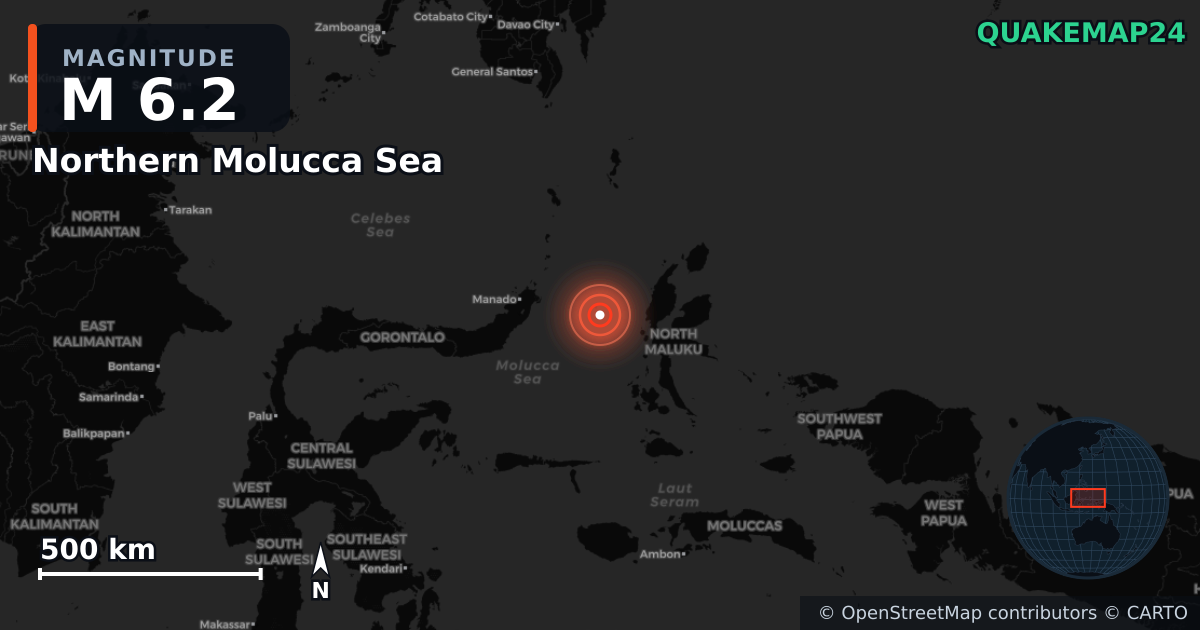 Erdbeben M6,2 bei Northern Molucca Sea · 2026-04-02 — Karte der Lage des Epizentrums