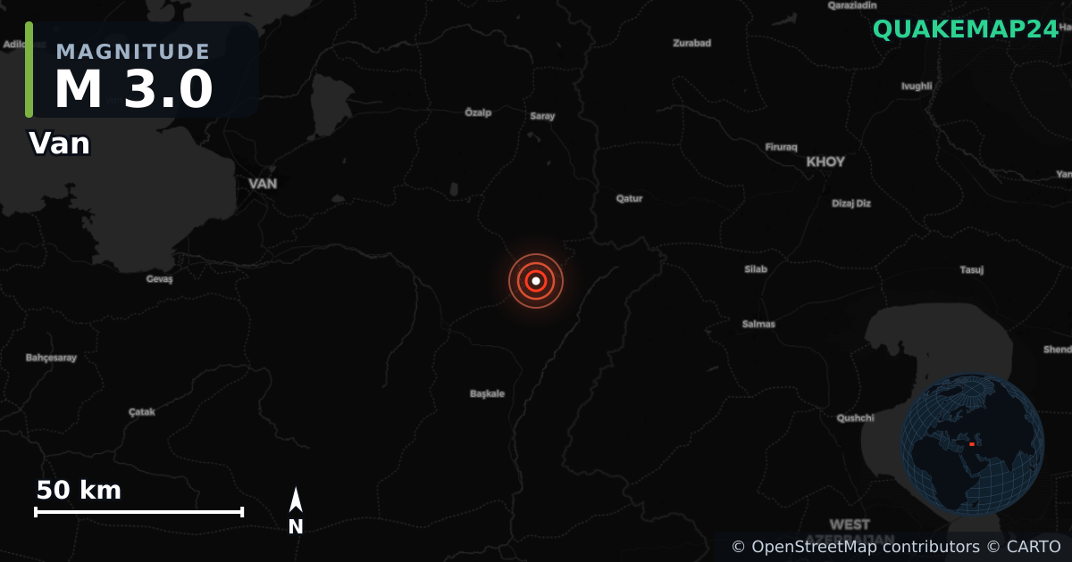 M3.0 earthquake near Van on Apr 23, 2025 — map of epicenter and shaking intensity | QuakeMap24