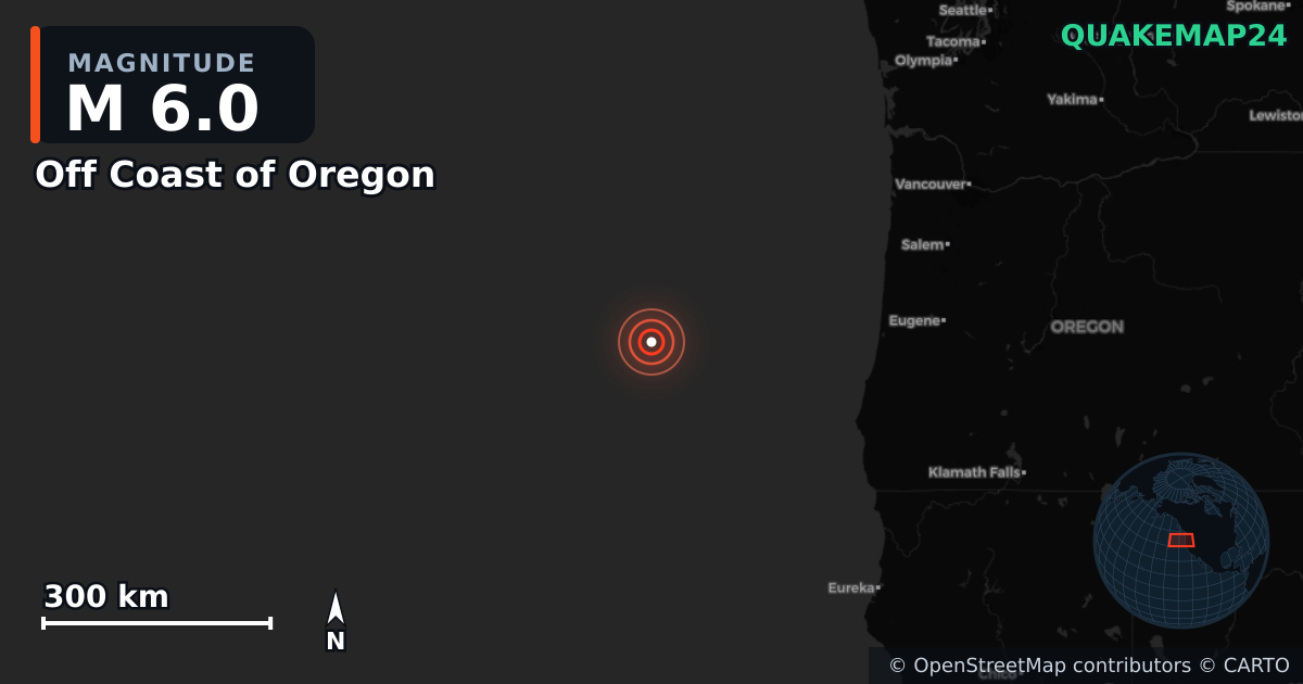 Erdbeben M6,0 bei Off Coast of Oregon · 2026-01-16 — Karte der Lage des Epizentrums