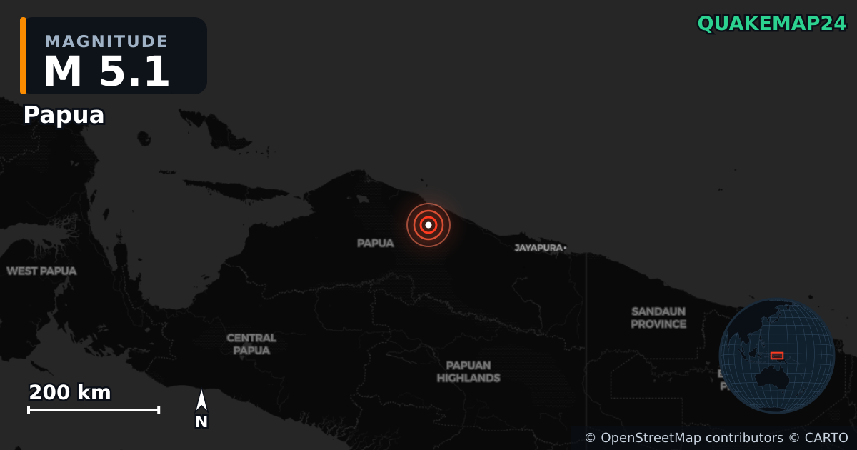 M5.1 earthquake near Papua on Nov 2, 2025 — map of epicenter and shaking intensity | QuakeMap24