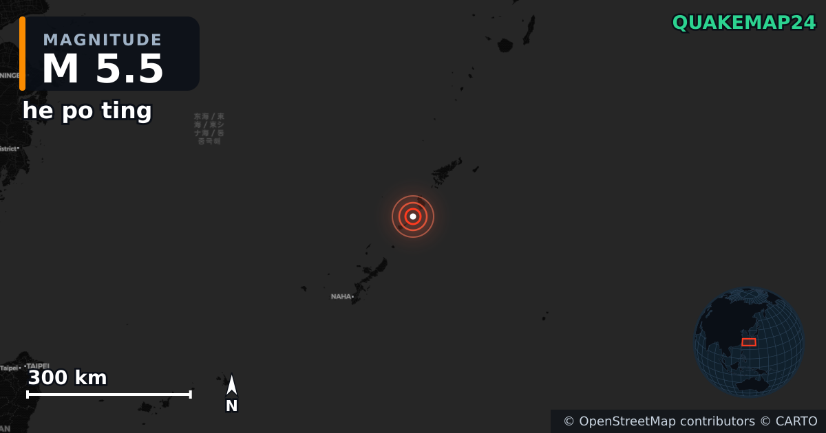 M5.5 earthquake near he po ting on Dec 30, 2025 — map of epicenter and shaking intensity | QuakeMap24