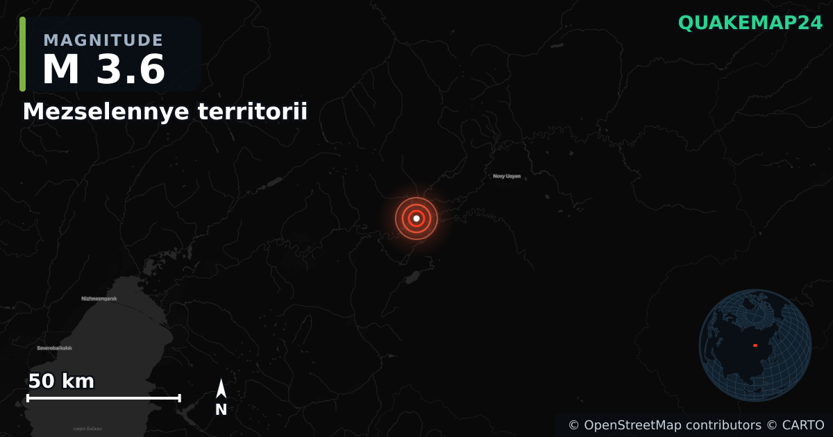 M3.6 earthquake near Mezselennye territorii on Aug 11, 2026 — map of epicenter and shaking intensity | QuakeMap24