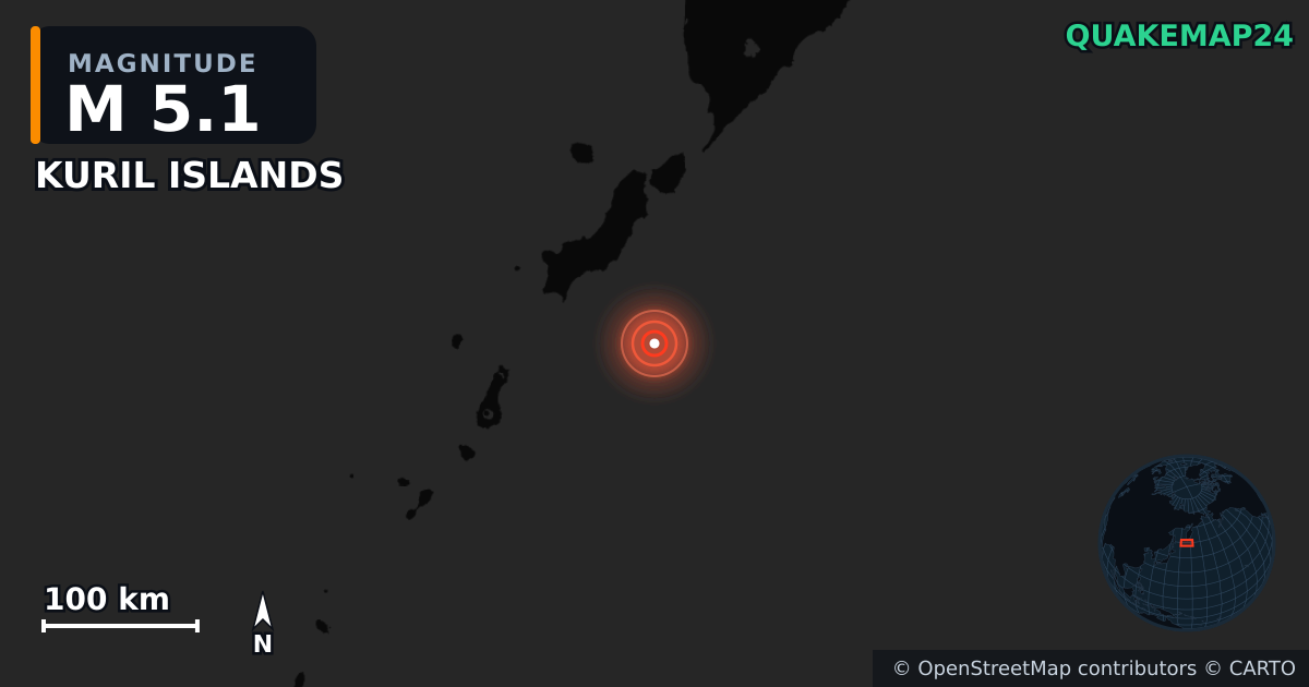 M5.1 earthquake near KURIL ISLANDS on Jul 31, 2025 — map of epicenter and shaking intensity | QuakeMap24