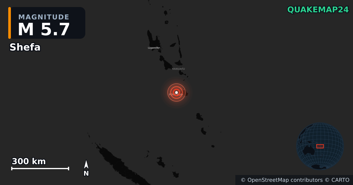 M5.7 earthquake near Shefa on May 11, 2025 — map of epicenter and shaking intensity | QuakeMap24