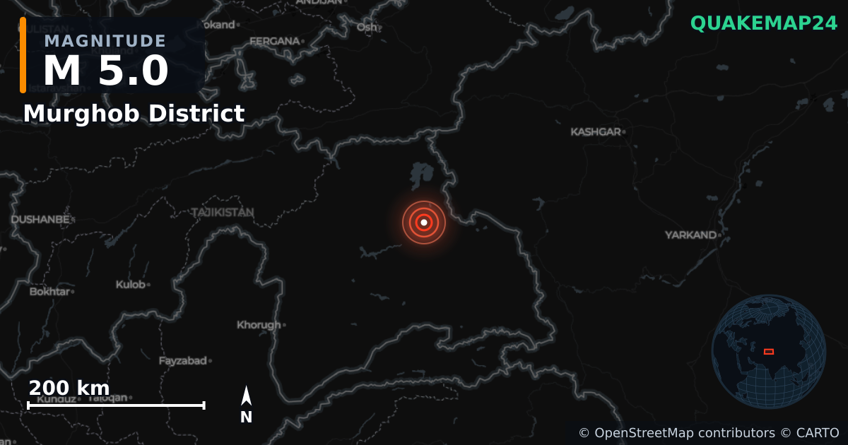 Terremoto de M5,0 cerca de Murghob District, Gorno-Badakhshan Autonomous Region (Tayikistán) · 2026-10-19 — Mapa de la ubicación del epicentro