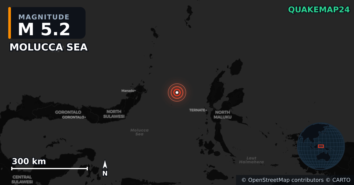 Erdbeben M5,2 bei MOLUCCA SEA — Karte der Lage des Epizentrums