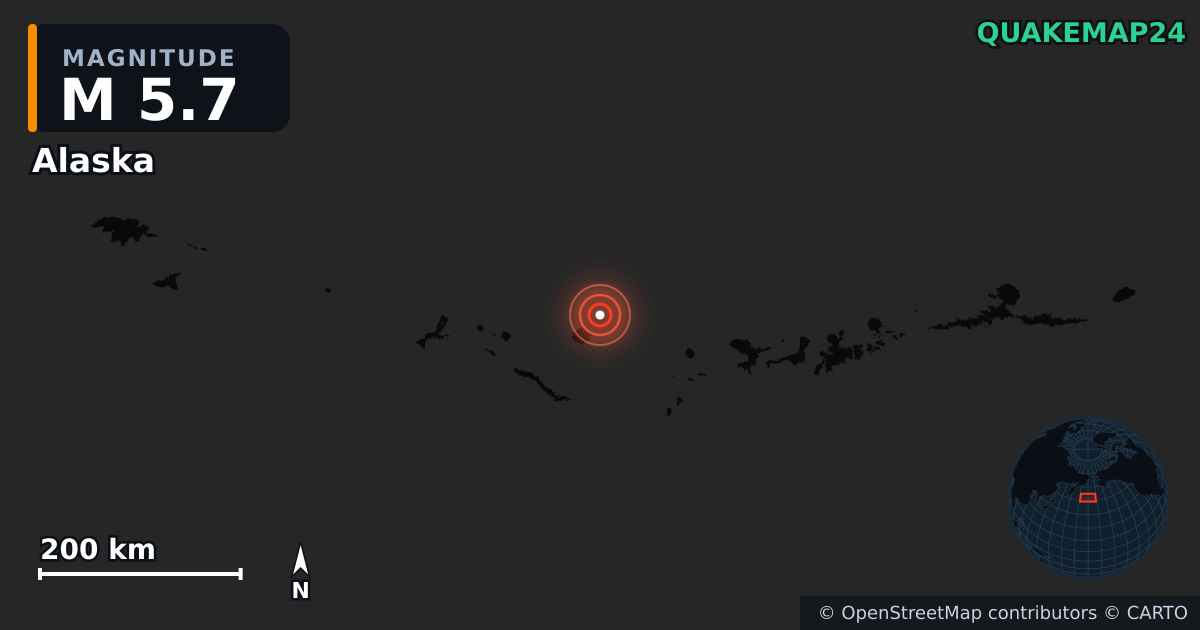 M5.7 earthquake near Alaska on Aug 28, 2025 — map of epicenter and shaking intensity | QuakeMap24