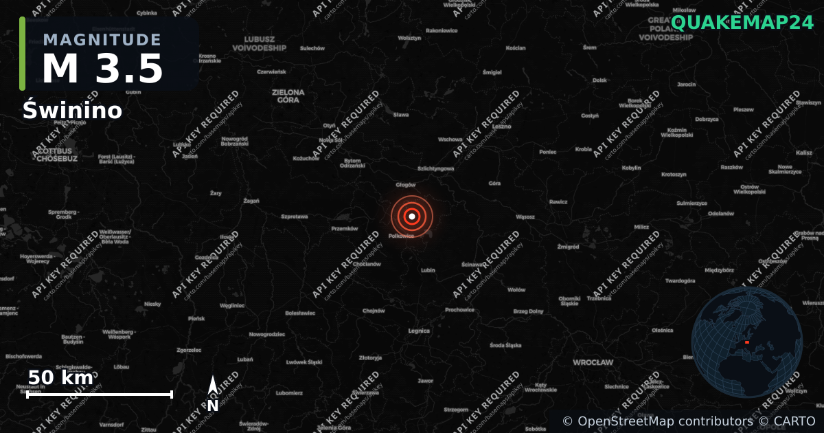 M3.5 earthquake near Świnino on Sep 1, 2026 — map of epicenter and shaking intensity | QuakeMap24