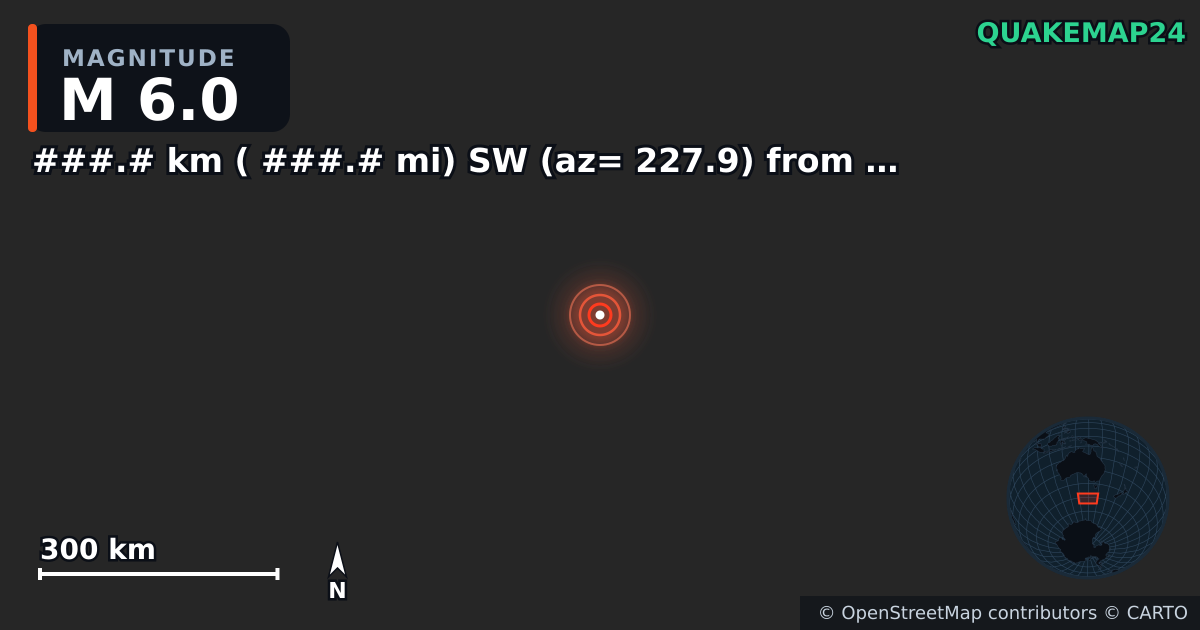 Erdbeben M6,0 bei ###.# km ( ###.# mi) SW (az= 227.9) from Fortuna Foothills, AZ — Karte der Lage des Epizentrums