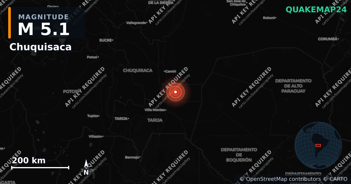 M5.1 earthquake near Chuquisaca on Dec 30, 2025 — map of epicenter and shaking intensity | QuakeMap24