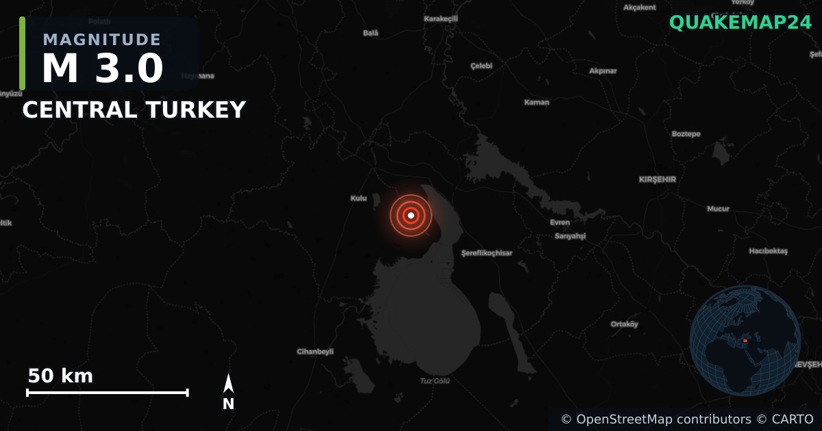 M3.0 earthquake near CENTRAL TURKEY on May 17, 2025 — map of epicenter and shaking intensity | QuakeMap24