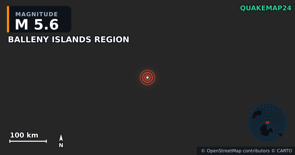 Σεισμός M5,6 κοντά στο BALLENY ISLANDS REGION · 2025-12-20 — Χάρτης της θέσης του επικέντρου