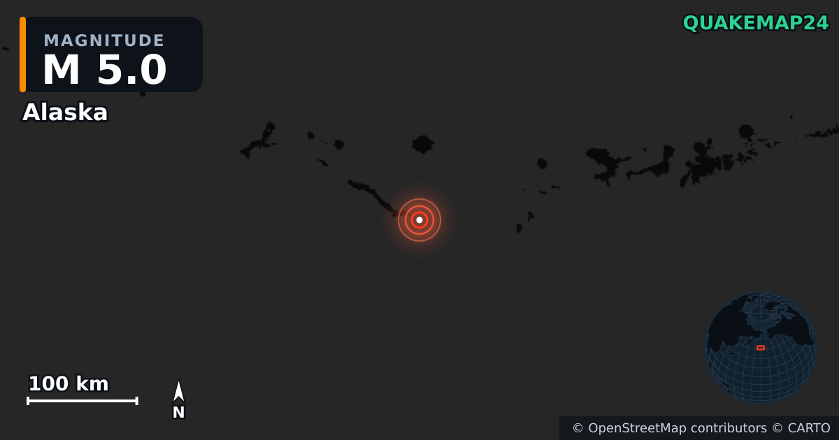 M5.0 earthquake near Alaska on Jul 21, 2025 — map of epicenter and shaking intensity | QuakeMap24