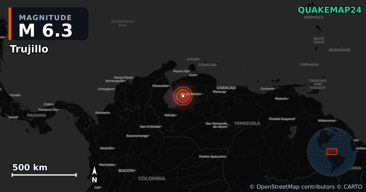 M6.3 earthquake near Trujillo on Sep 25, 2025 — map of epicenter and shaking intensity | QuakeMap24