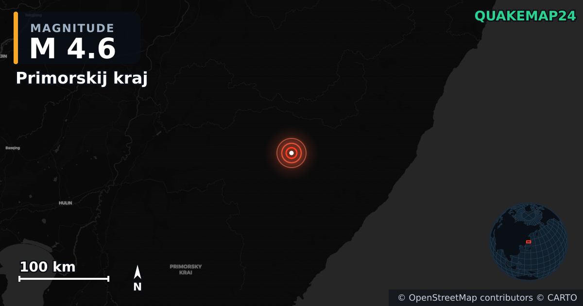 M4.6 earthquake near Primorskij kraj on May 11, 2025 — map of epicenter and shaking intensity | QuakeMap24