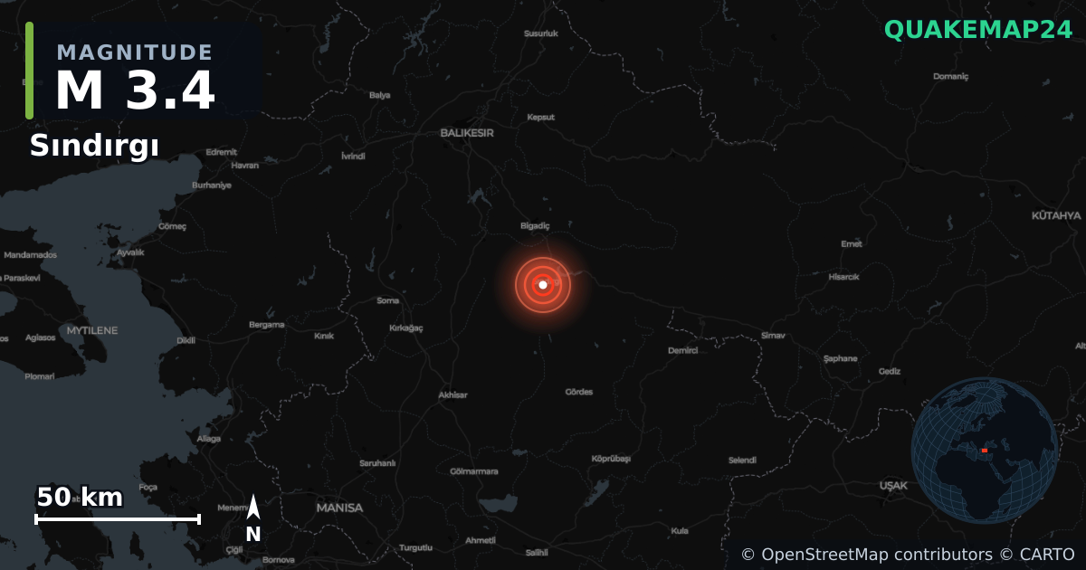 Terremoto de M3,4 cerca de Sındırgı (Turquía) · 2025-12-17 — Mapa de la ubicación del epicentro