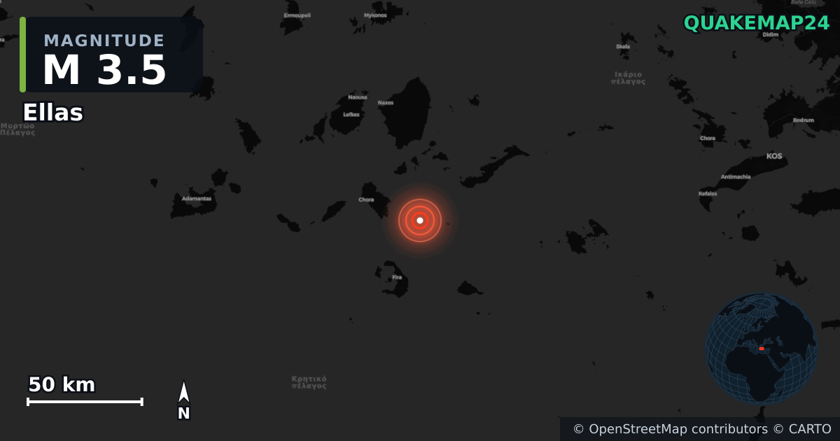 M3.5 earthquake near Ellas on Sep 1, 2025 — map of epicenter and shaking intensity | QuakeMap24