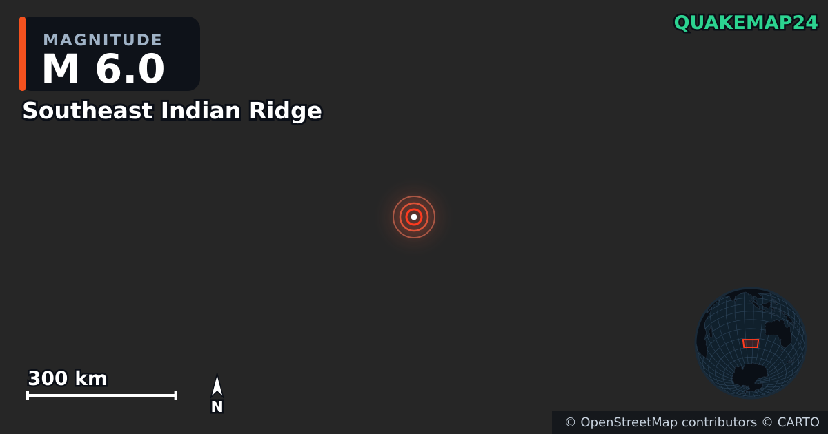 M6.0 Earthquake near Southeast Indian Ridge · 2025-10-31 — Map showing the location of the epicenter