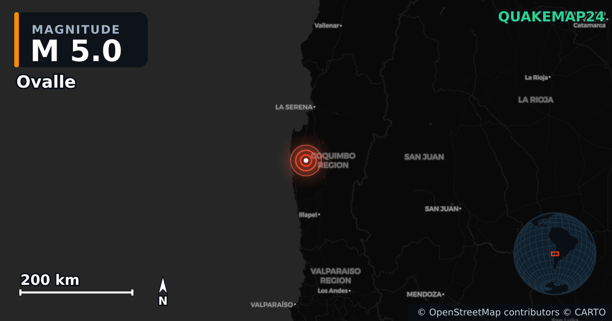 Sismo de M5,0 perto de Ovalle, Región de Coquimbo (Chile) · 2026-06-13 — Mapa da localização do epicentro