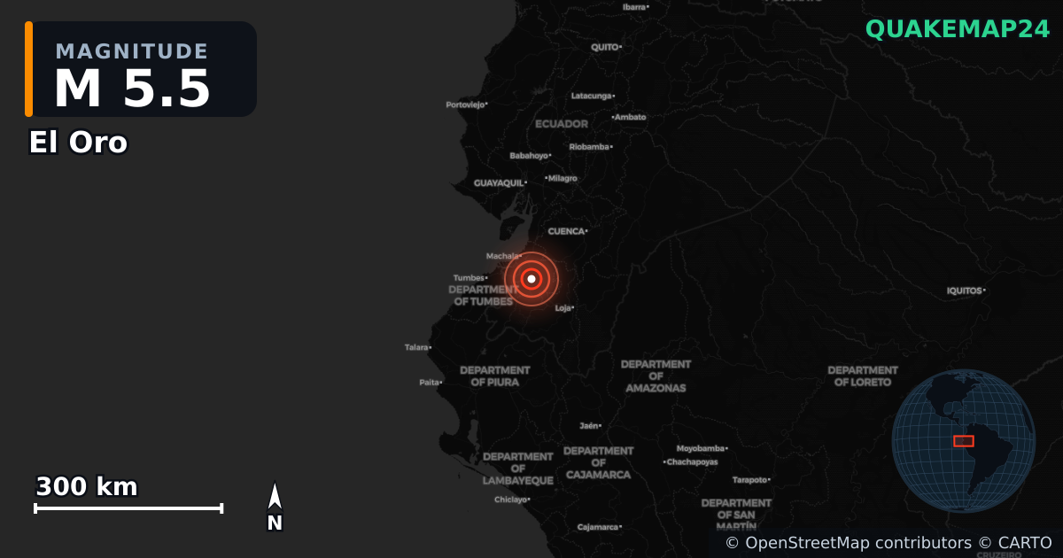M5.5 earthquake near El Oro on Oct 22, 2025 — map of epicenter and shaking intensity | QuakeMap24