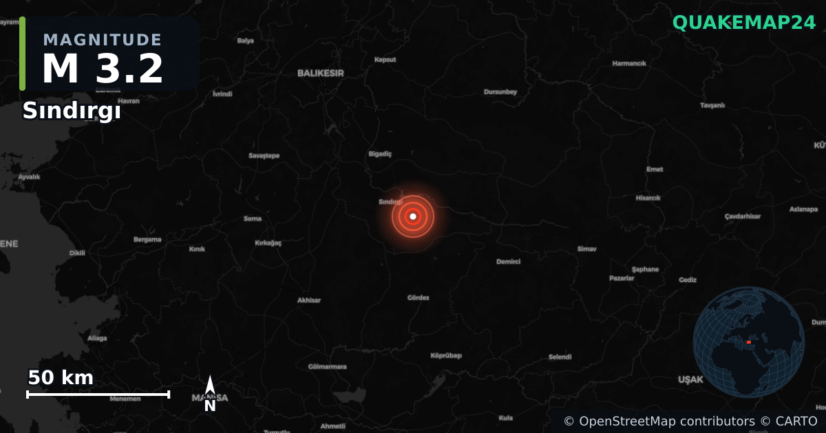 M3.2 earthquake near Sındırgı on Aug 30, 2025 — map of epicenter and shaking intensity | QuakeMap24