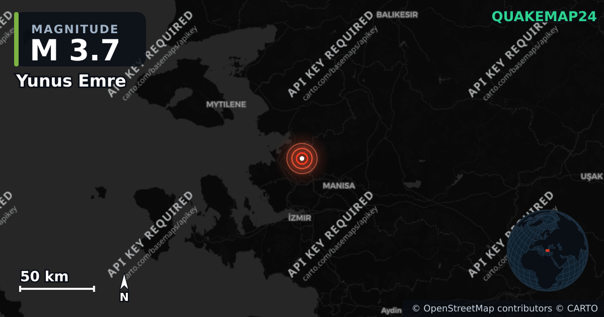 M3.7 earthquake near Yunus Emre on Sep 3, 2026 — map of epicenter and shaking intensity | QuakeMap24