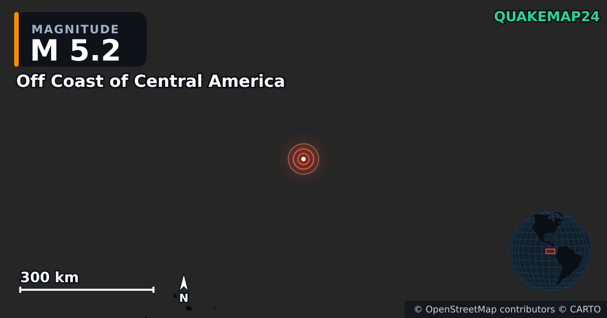 Erdbeben M5,2 bei Off Coast of Central America — Karte der Lage des Epizentrums
