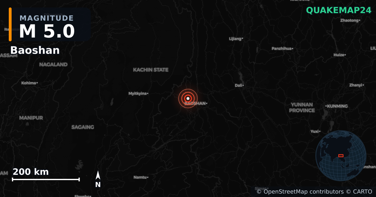 Terremoto de M5,0 cerca de Baoshan, Yunnan (China) · 2026-09-22 — Mapa de la ubicación del epicentro