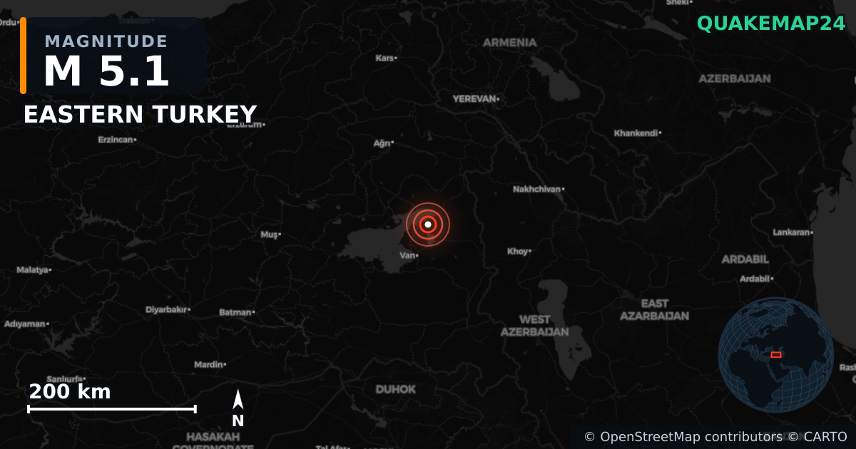 M5.1 earthquake near EASTERN TURKEY on Apr 4, 2026 — map of epicenter and shaking intensity | QuakeMap24