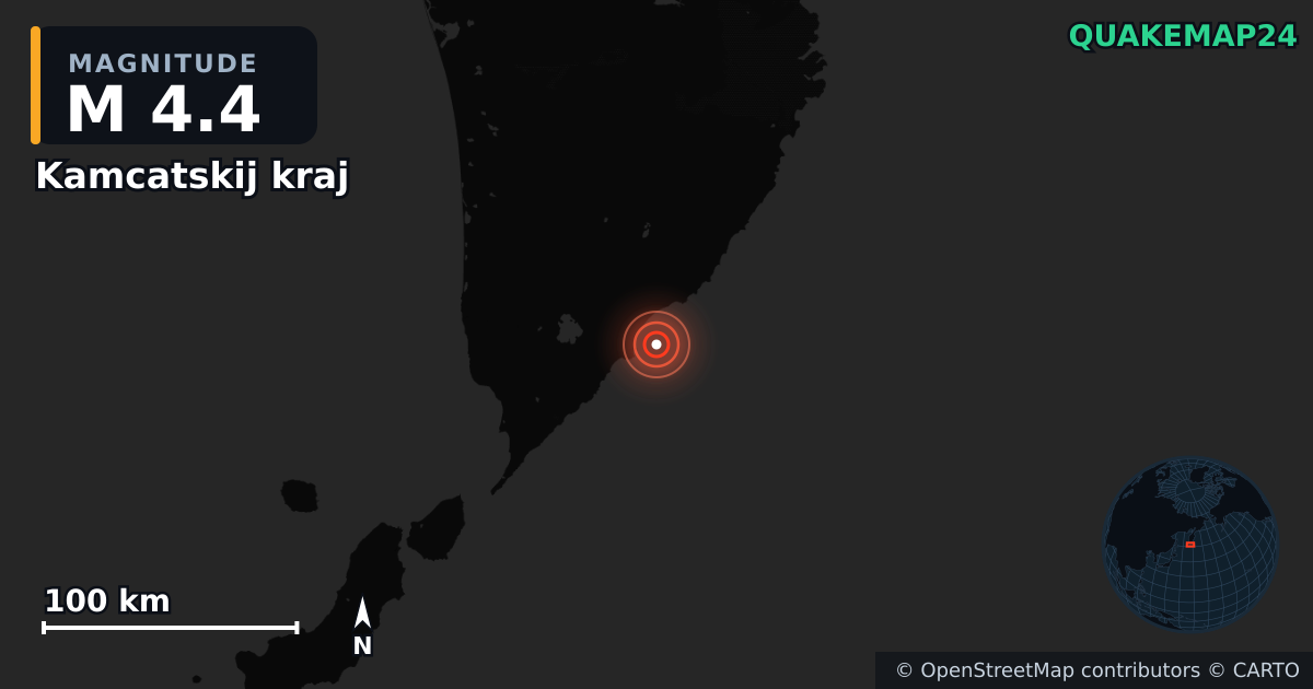 M4.4 earthquake near Kamcatskij kraj on Aug 8, 2025 — map of epicenter and shaking intensity | QuakeMap24