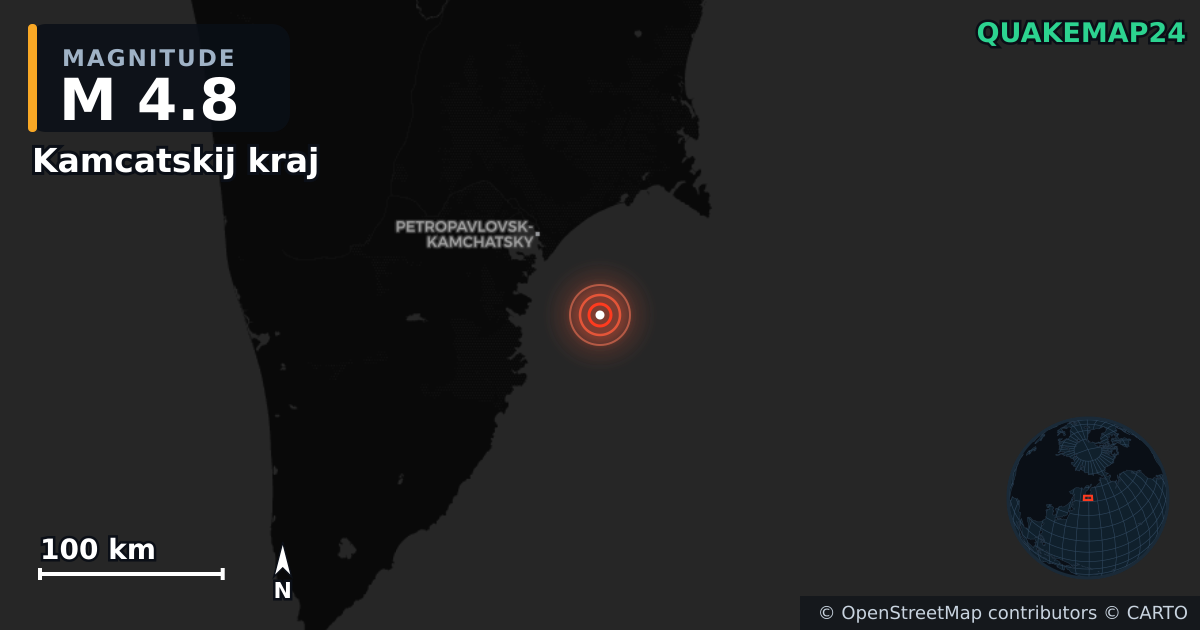 M4.8 earthquake near Kamcatskij kraj on Jul 31, 2025 — map of epicenter and shaking intensity | QuakeMap24