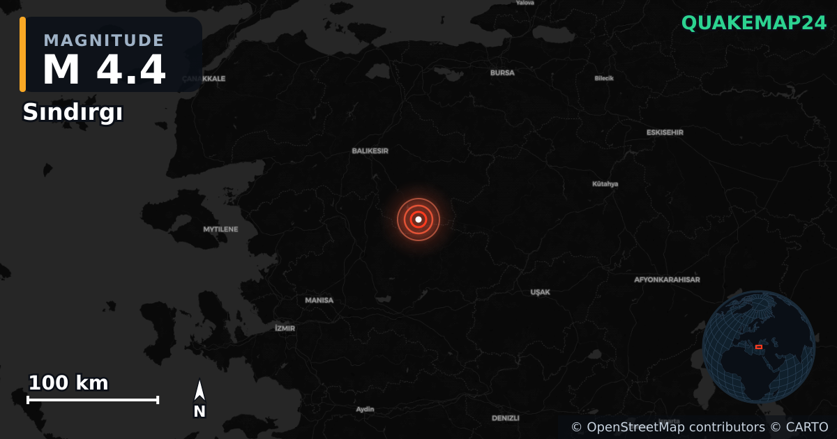 M4.4 earthquake near Sındırgı on Oct 28, 2025 — map of epicenter and shaking intensity | QuakeMap24