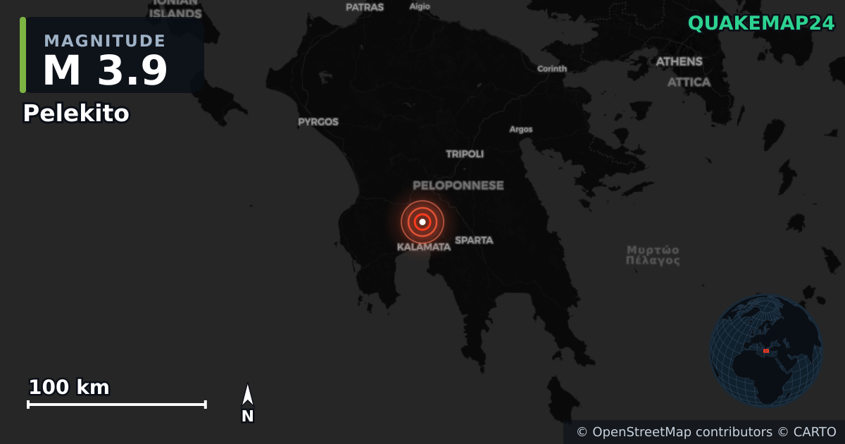 M3.9 earthquake near Pelekito on Jul 12, 2026 — map of epicenter and shaking intensity | QuakeMap24