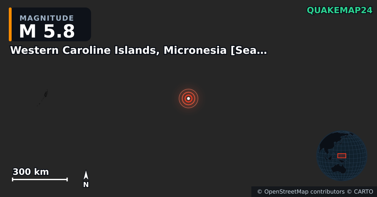 Erdbeben M5,8 bei Western Caroline Islands, Micronesia [Sea: Micronesia] — Karte der Lage des Epizentrums