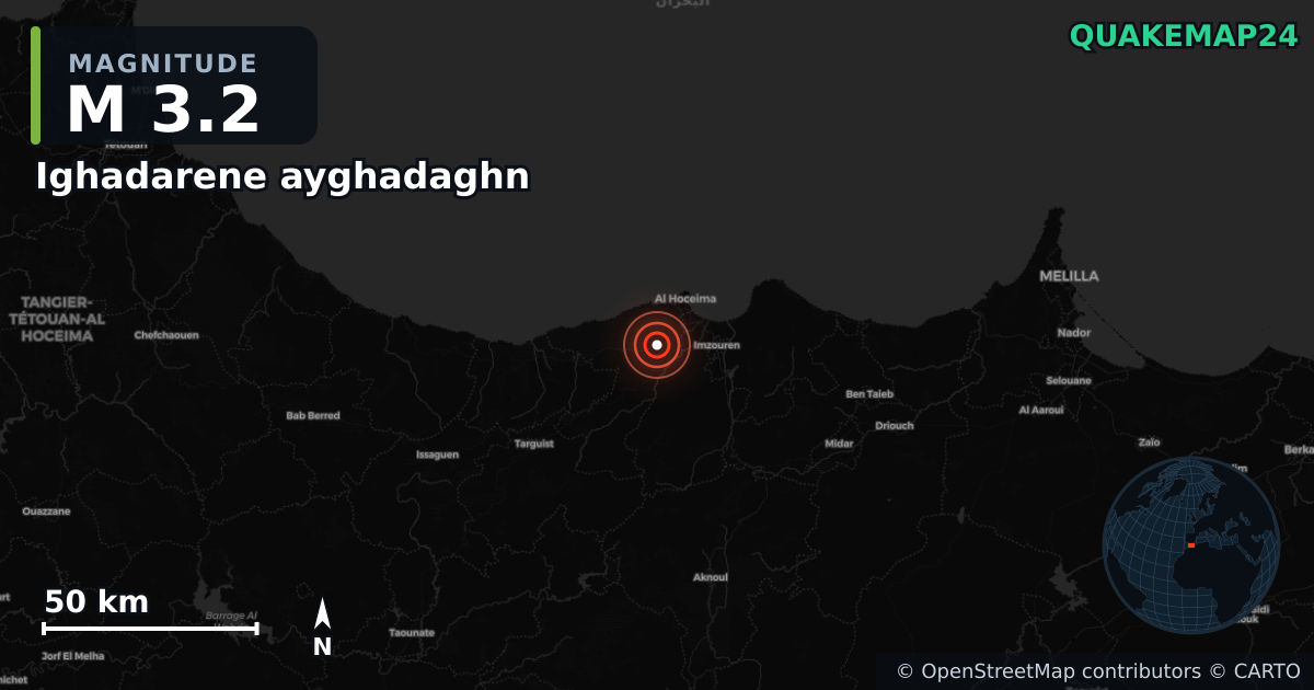 M3.2 earthquake near Ighadarene ayghadaghn on Feb 25, 2026 — map of epicenter and shaking intensity | QuakeMap24